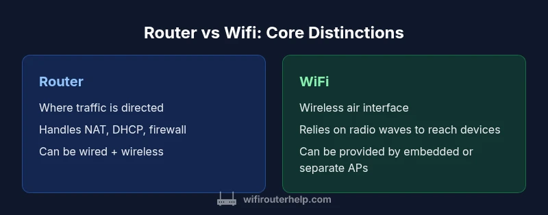 Comparison infographic showing router vs wifi concepts