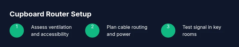 Tailwind-designed infographic showing a 3-step cupboard router setup process