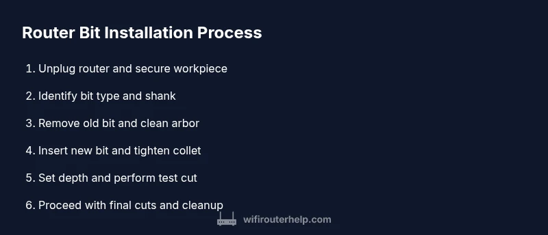 Infographic showing step-by-step router bit installation process