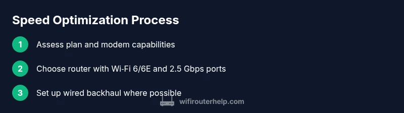 Infographic showing a three-step process for setting up a high speed broadband router
