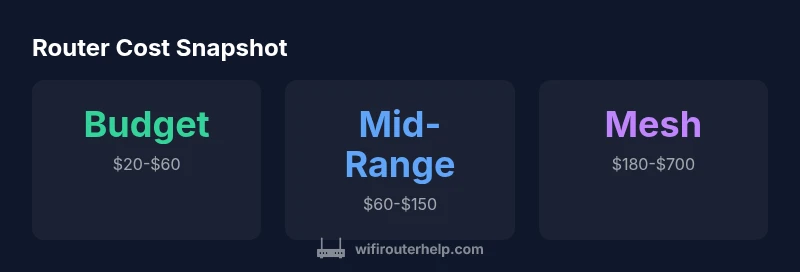 Router cost by tier infographic showing budget, mid-range, and mesh price ranges