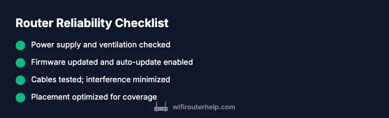 Tailwind infographic checklist for router reliability and troubleshooting.