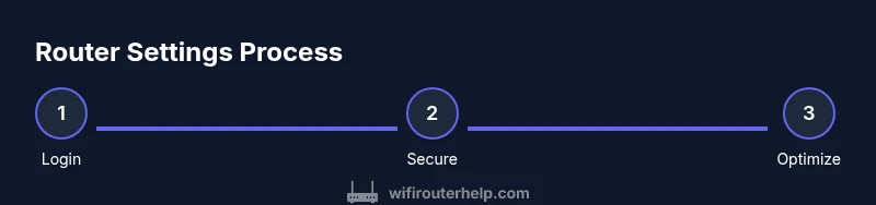Process diagram of router settings steps (login, secure, optimize)