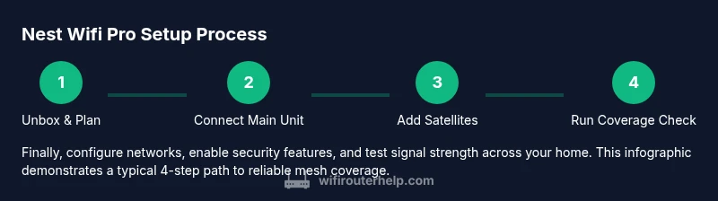 Process diagram showing Nest Wifi Pro setup steps