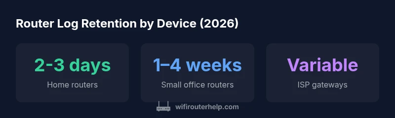 Infographic showing router log retention ranges by device type