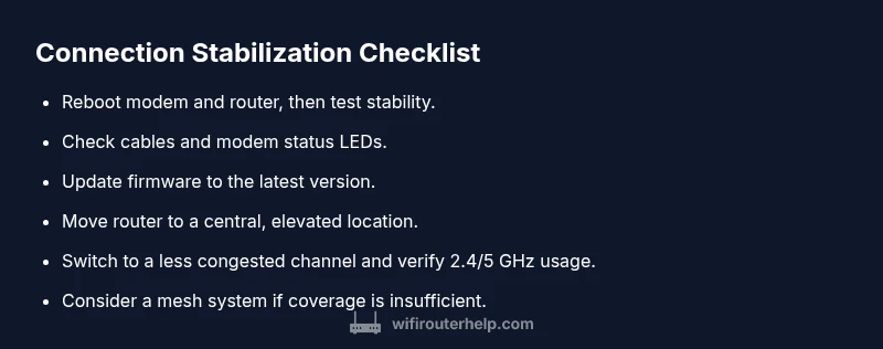 Checklist infographic showing steps to stabilize a router connection