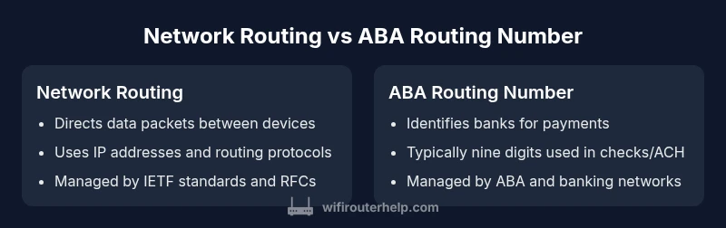 infographic comparing network routing and ABA routing number with two columns