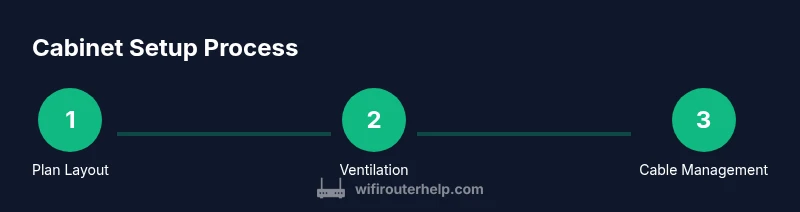 Tailwind infographic showing a three-step cabinet setup for home networking gear