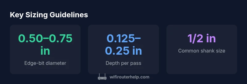 Infographic showing bit diameter, depth per pass, and shank size for Trex decking router work