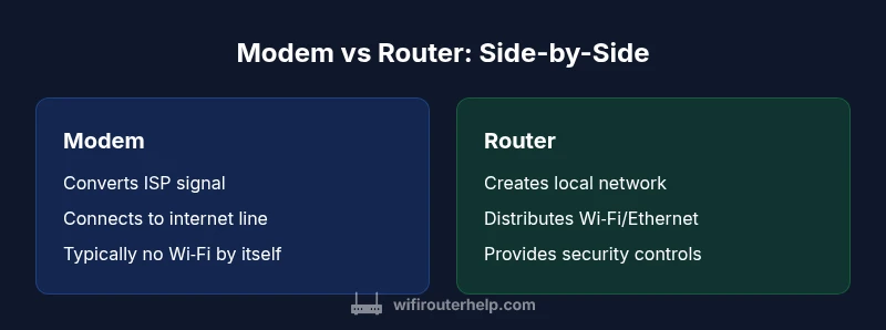 Diagram showing modem vs router roles in a home network