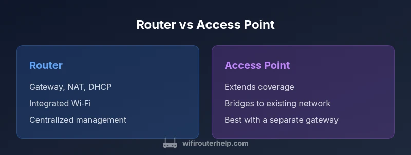Comparison infographic showing router vs access point features